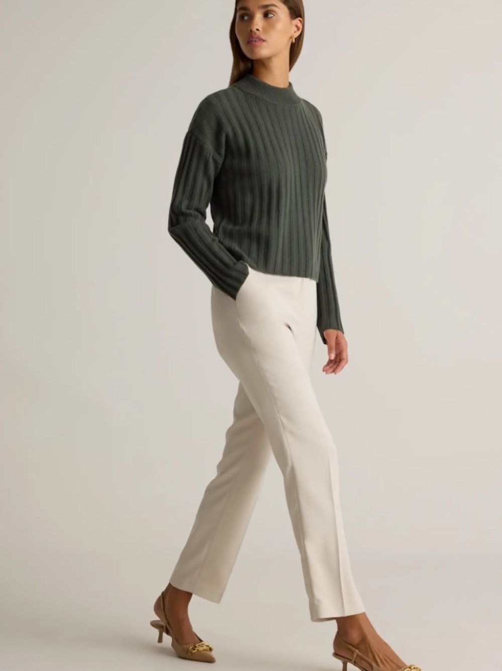 New Quince Women's Tailored‎ Straight-Leg Cream Trousers Pants Business Size 6 - Picture 2 of 8